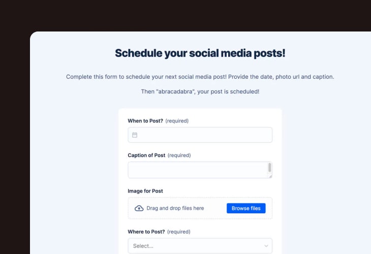 form to schedule social media posts