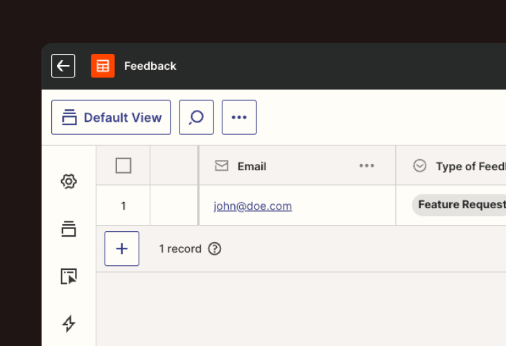 table of feedback with email addresses